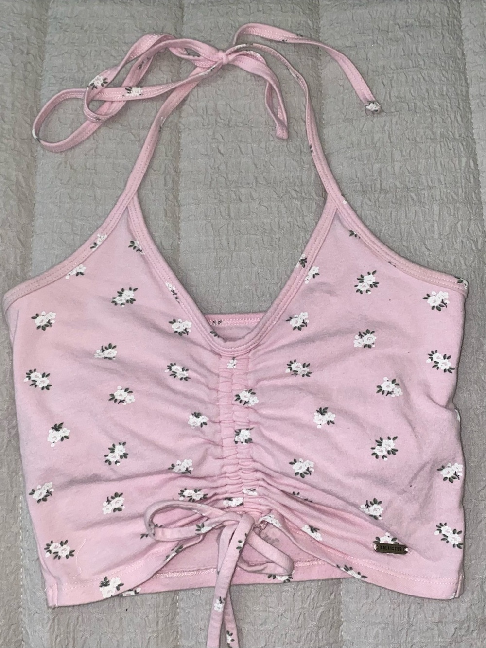 Hollister Pink Floral Ruched Halter Crop Top